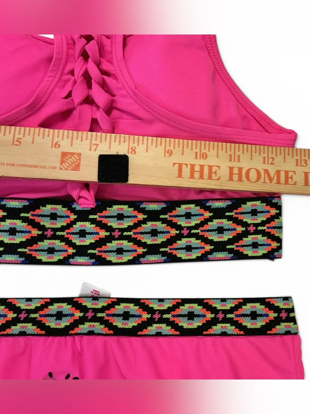 Bright Pink Woven Weave 2 pc. Bikini w/ Patterned Elastic Banding NWOT Size 16